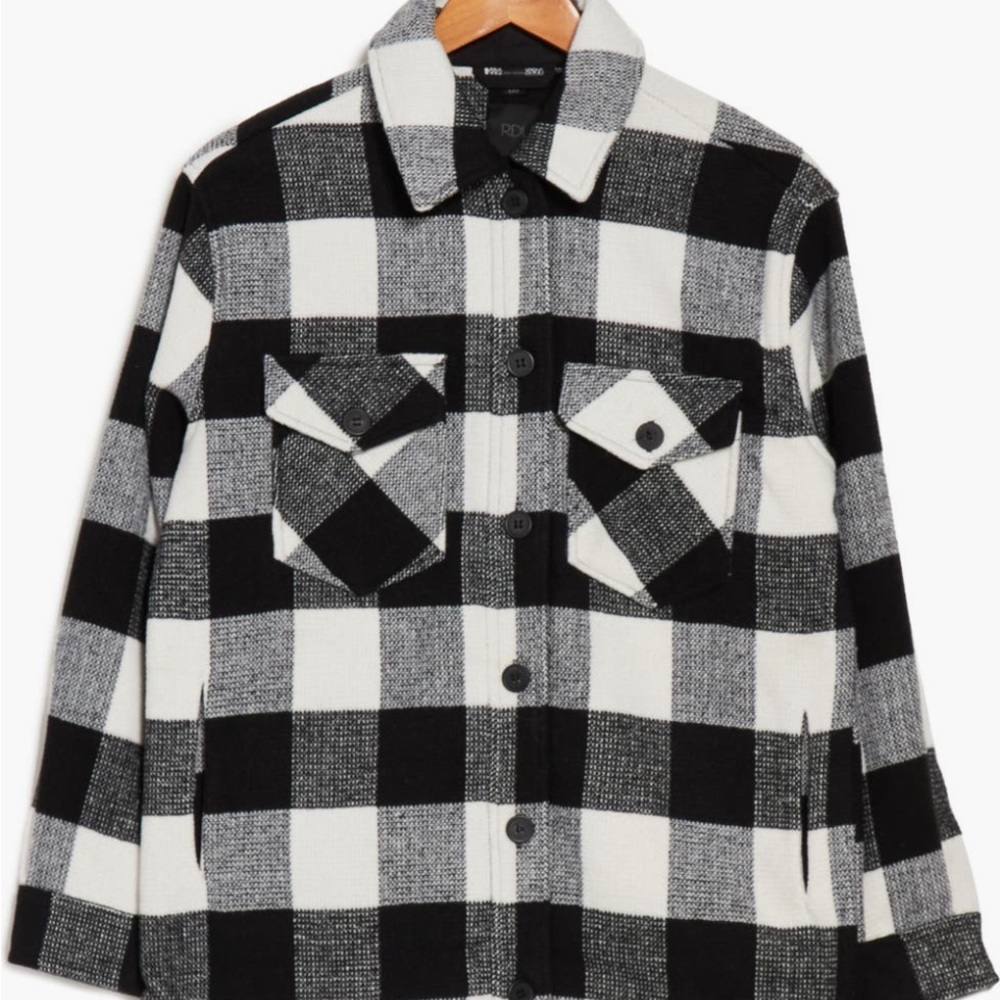Trendy Black and White Plaid/Buffalo Check Shacket (shirt jacket) NWOT